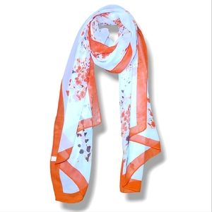 #V Women's Wrap Around Scarf Japan Orange White Floral Medium Length